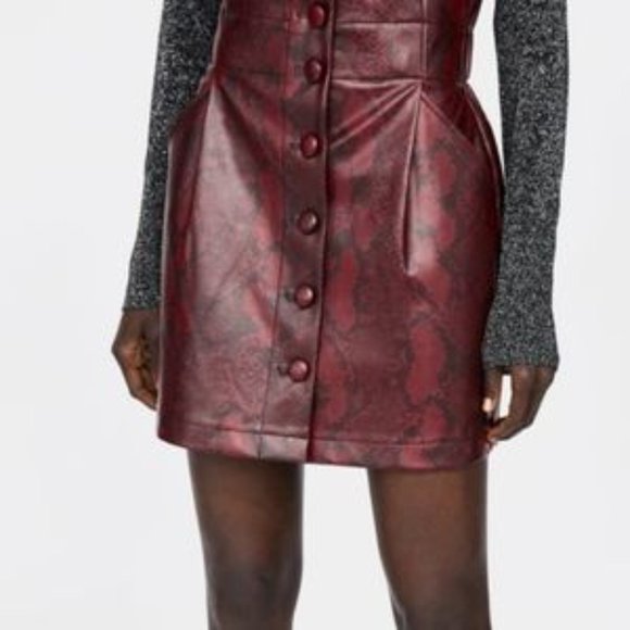ZARA | Burgundy & Black Snakeskin Print Mini Skirt | EU M | VGUC - Picture 4 of 12